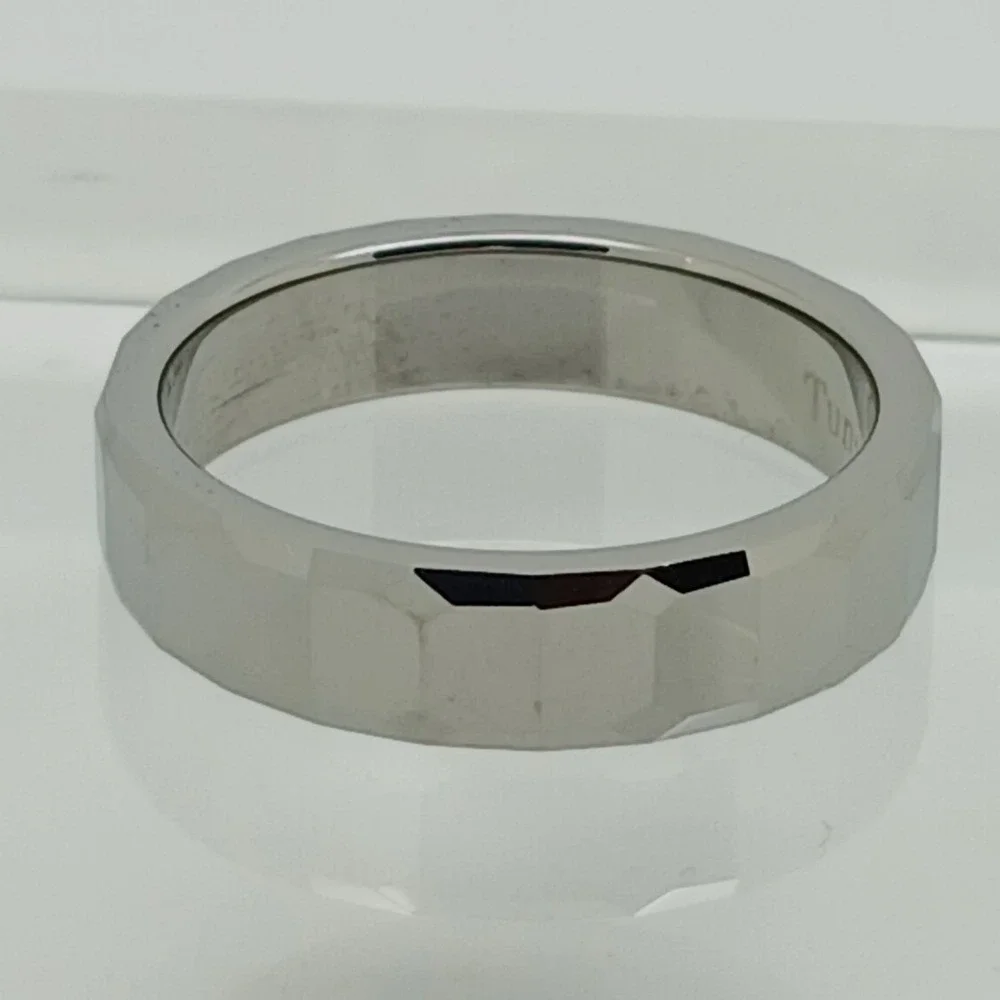 Vintage Tungsten Faceted Band Ring Size 12.25 Silver 6mm Y2K 1990s New Old Stock